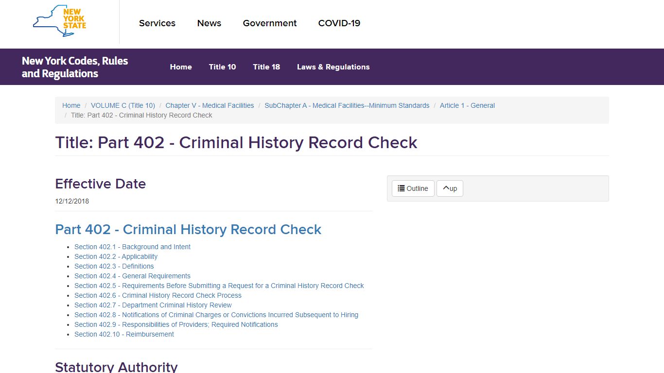 Title: Part 402 - Criminal History Record Check | New York Codes, Rules ...